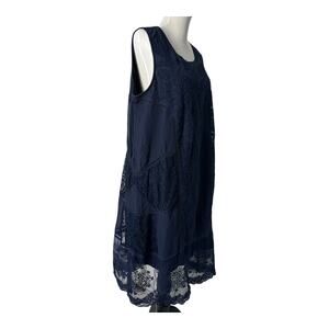 Soft Surroundings Dress (2X) Romantic Navy Blue Lace Embroidered Midi
